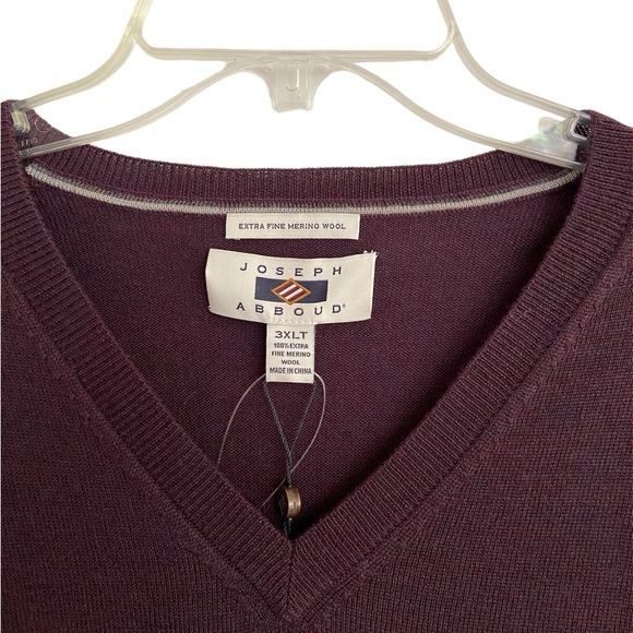 Joseph Abboud Men's Modern Fit V-Neck Merino Wool Sweater Purple Wine 3XLT NEW - Picture 4 of 6